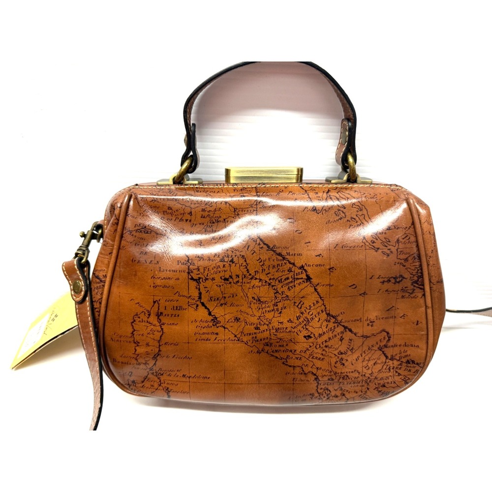NWT Patricia Nash Gracchi Frame Leather RIOT RUST MAP Satchel Crossbody PURSE - Picture 5 of 10
